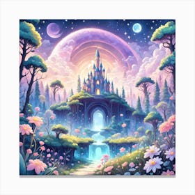 A Fantasy Forest With Twinkling Stars In Pastel Tone Square Composition 194 Canvas Print