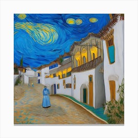 Starry Night In The Village Canvas Print