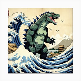 Godzilla On The Great Wave 1 Canvas Print