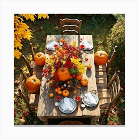 A Rustic Wooden Table Sun Dappled Bedecked By Autumns Bounty In A Traditional Country Garden Top (3) Canvas Print