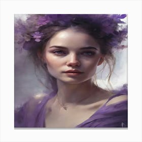 Girl With Purple Flowers Canvas Print