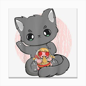 Halloween Cat With Voodoo Doll Eating Ramen For Horror Fans Canvas Print