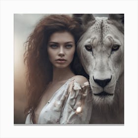Portrait Of A Woman With A Lion Canvas Print