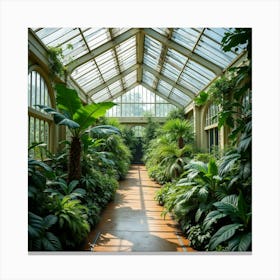 An English Botanical Greenhouse With Tropical Plants And Tranquil Pathways 1 Canvas Print