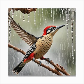 Woodpecker In The Rain 4 Canvas Print