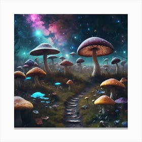 Mushrooms under the cosmos Canvas Print