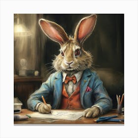 Rabbit At Desk 1 Canvas Print