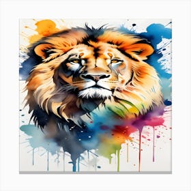 Lion Painted In Watercolor Splatters Canvas Print