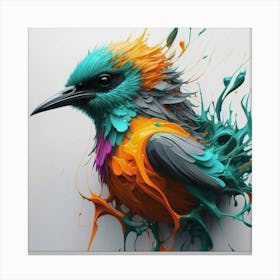 Bird With Paint Splashes Canvas Print