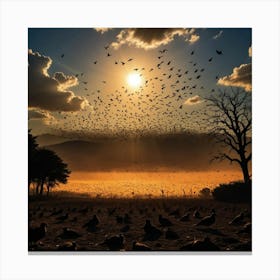 Shadows of Soaring Birds on Earth, Against a Vivid Sky Lit by the Golden Sun Canvas Print