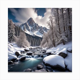 Snowy Mountain Stream Canvas Print