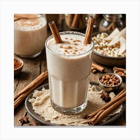 Mexican Horchata Create An Image Of A Chilled Glass Of Horchata With Cinnamon Sticks Rice And A Rust 838031152 Canvas Print