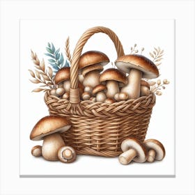 Mushrooms in a wicker basket Canvas Print