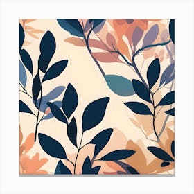 Branches & Leaves Navy Blue With Earth Colored Pastels Canvas Print