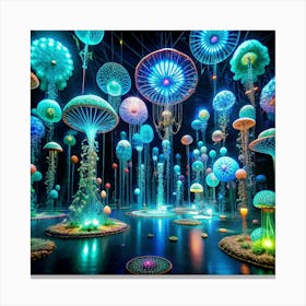 Glowing Bioluminescent Mushroom Forest Canvas Print