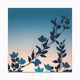 Blue Branches and Leaves with Gradient Background Canvas Print