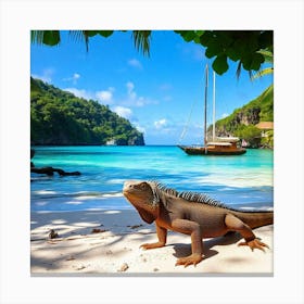 Tropical Serenity: A Lizard’s Seaside Haven Canvas Print