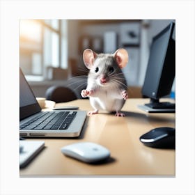 Mouse Standing On The Desk Canvas Print