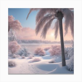 Digital Oil, Bee Wearing A Winter Coat, Whimsical And Imaginative, Soft Snowfall, Pastel Pinks, Blue Canvas Print