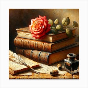 Rose And Books Canvas Print