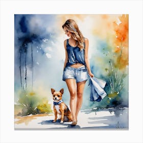 Girl With Dog Canvas Print