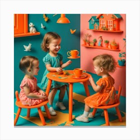 Three Little Girls At A Table Canvas Print