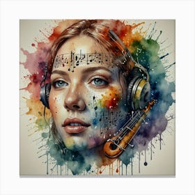 Watercolor Girl With Saxophone Canvas Print