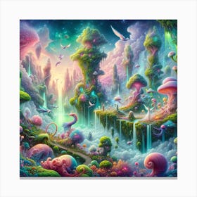 A Surreal And Whimsical Landscape, Filled With Vibrant Colors And Intricate Details Canvas Print