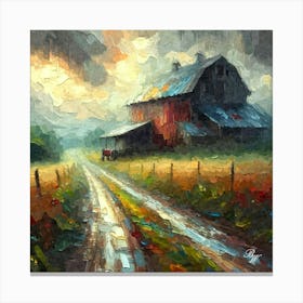 Abstract Oil Texture Lonely Dirt Road 5 Canvas Print