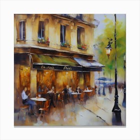 Cafe in Paris. spring season. Passersby. The beauty of the place. Oil colors.6 Canvas Print