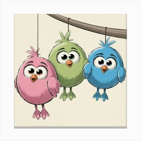 Three Birds On A Branch Canvas Print