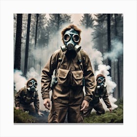 Gas Masks In The Forest 1 Canvas Print
