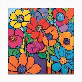 Floral Burst A Pop Art Kaleidoscope Of Blossoms Canvas Print