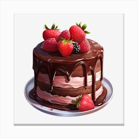 Chocolate Cake With Strawberries 14 Canvas Print