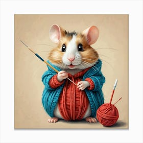 Hamster Knitting Canvas Print