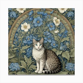 Cat In Blue Flowers william morris inspired art Canvas Print