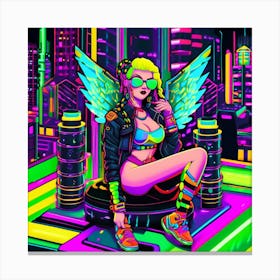 Neon Girl With Wings 26 Canvas Print