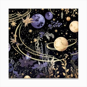 Planets And Flowers Canvas Print