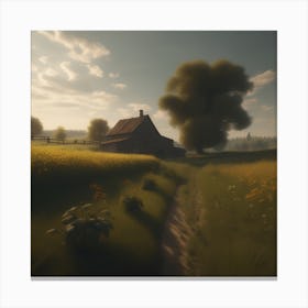 House In A Field 3 Canvas Print