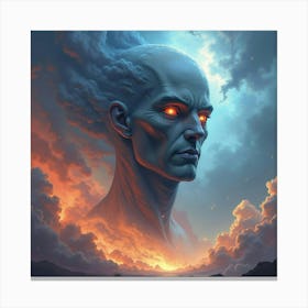 Titan With Glowing Eyes, Surrounded By A Watercolor Storm 1 Canvas Print