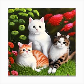 Beautiful Cats In Garden Canvas Print