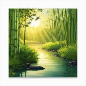 A Stream In A Bamboo Forest At Sun Rise Square Composition 261 Canvas Print