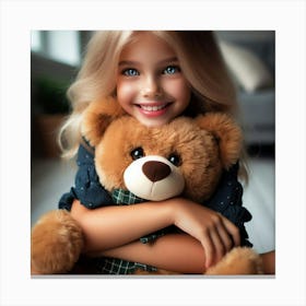 Little Girl Hugging Teddy Bear 1 Canvas Print
