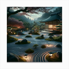 Japanese Garden At Night Canvas Print