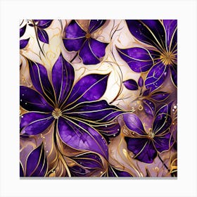 Purple Flowers On A Gold Background 1 Canvas Print