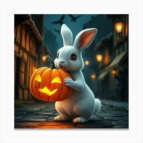 White Rabbite Hold Halloween Pumpkin - Diverse Art Illustration 26 Canvas Print