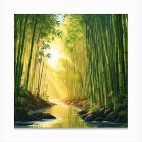 A Stream In A Bamboo Forest At Sun Rise Square Composition 413 Canvas Print