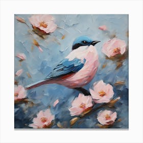 Bird On Pink Blossoms Canvas Print