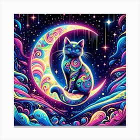 Psychedelic Cat On The Moon Canvas Print