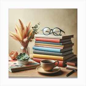 Books On A Table 2 Canvas Print